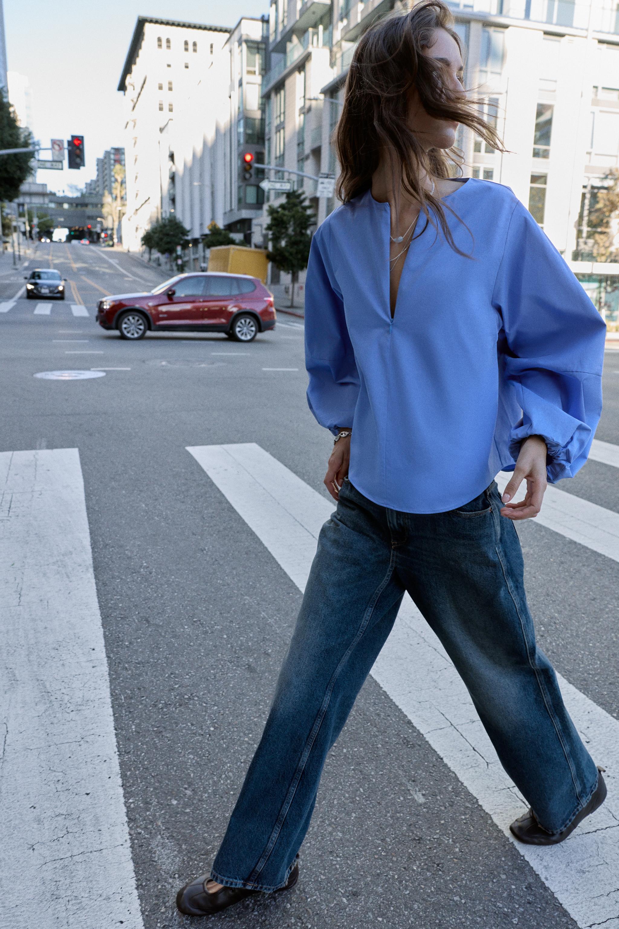 POPLIN BALLOON SLEEVE SHIRT